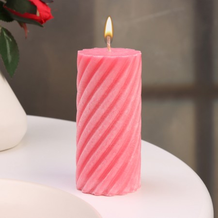 Candle-cylinder "Spiral", 5x10 cm, pink, 6 hours