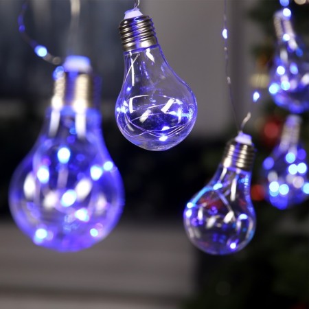 Garland “thread” 3 m with nozzles “light bulbs”, IP20, silver thread, 100 led, blue glow, 3.5 in