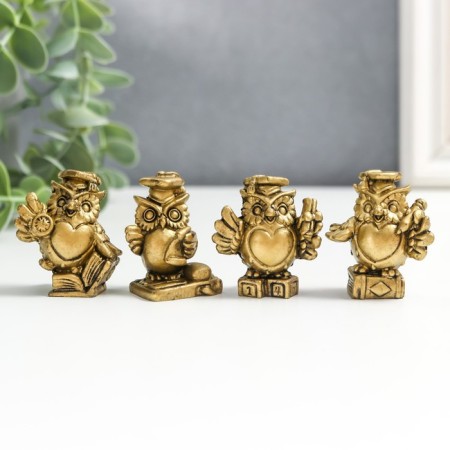 Souvenir Polystone for bronze "Scientific owls" set of 4 pcs 3.8x1.5x3 cm