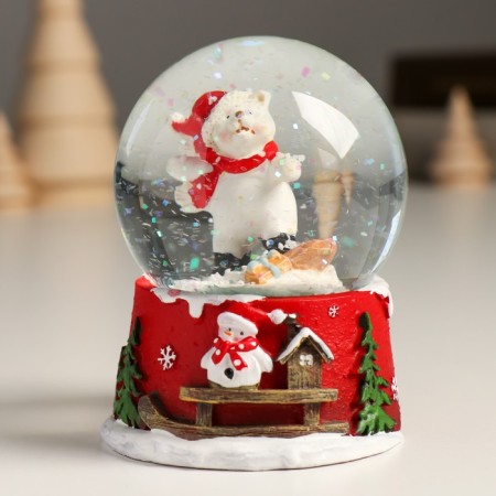 Souvenir Polystone Water Ball "White Bear on Snowboard" 7x8x9 cm-5