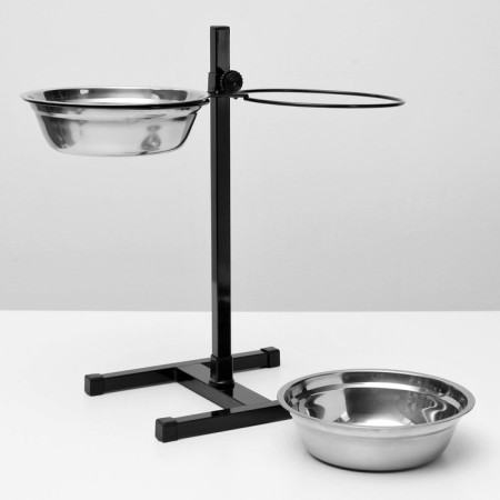 Stand with bowls, 2 x 2 l, height 50 cm, collapsible, black-3
