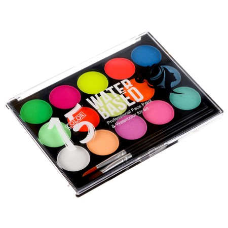 Professional aquagim for the face and body, 15 neon colors + 2 brushes-3