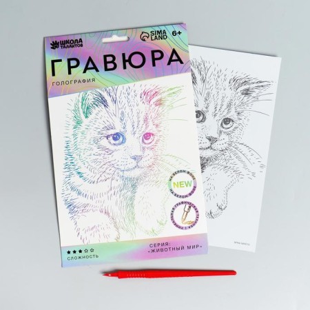 Engraving "fluffy kitten" A5, with a metallic effect "holography"-1