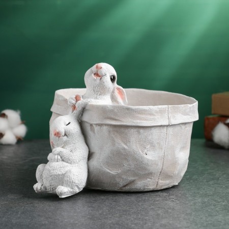 Kashpo-Organizer "Rabbit in Lukoshka" beige, 14x17x20 cm-5