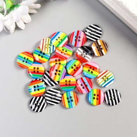 Buttons plastic for creativity 4 punctures "striped bright" set of 25 pcs 1.2x1.2 cm-3