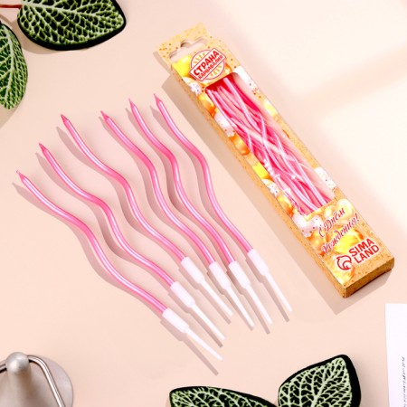 Candles for cake twisted "serpentine" 6 pcs, cocktail, pink glare