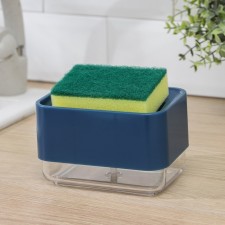 A dispenser for a detergent with a sponge stand, 250 ml, a sponge in the kit, the color is blue