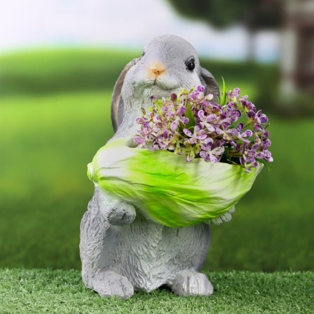 Figure Kashpo "Bunny with a salad" Gray, 14x14x20cm-1