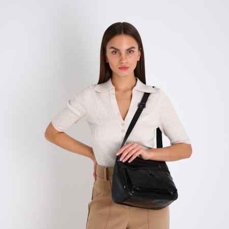Female bag on one shoulder, on a zipper, black color-5