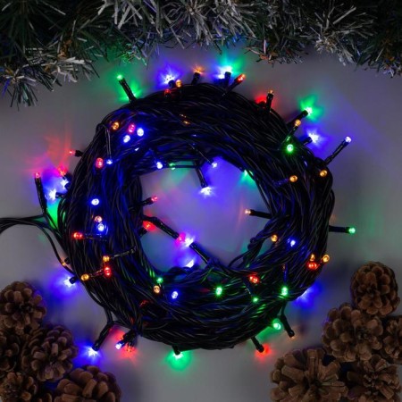 Garland "thread" 10 m, IP44, UMS, dark thread, 100 LED, glow of multi, 220 V