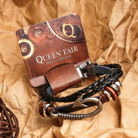 Bracelet male "style" hook, black color with black silver, 21.5 cm-4