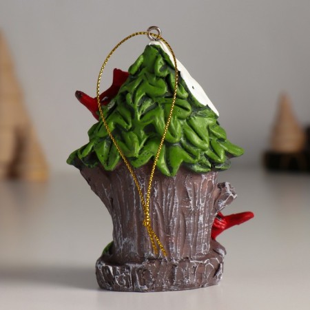 Souvenir Polystone Suspension "Birds on a snow -capped birdhouse" 7x4x9 cm-2