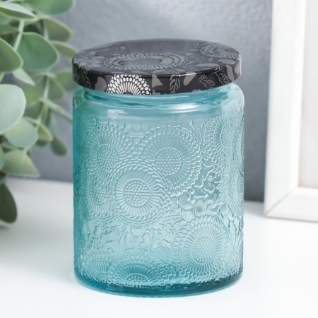 Bank for candles glass with a “flower” lid, cylinder 9x7x7 cm, mix-1