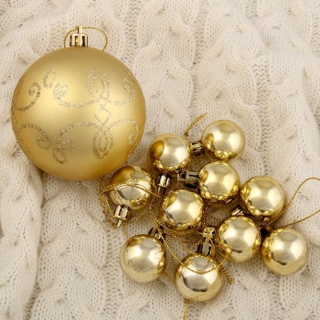 Set of balls Plastic 11 pcs "Gloria - monogram" gold