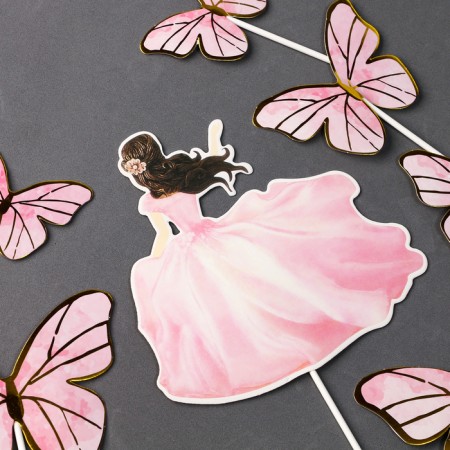 Set for decoration "Girl with butterflies", set 7 pcs., Pink color