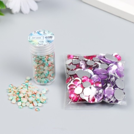 Decor "Semiobusins ​​and rhinestones. Persian-blue gradient" D = 4 mm 10g 200 pcs 5x2.5 cm mix-1