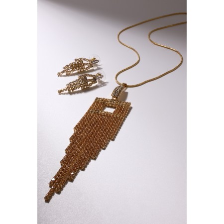 Set 2 objects: earrings, pendant "waterfall" square, white color in gold-4