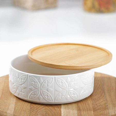 Porcelain Bank for bulk products Bellatenero “Leaves”, 450 ml, D = 15 cm, white color-1