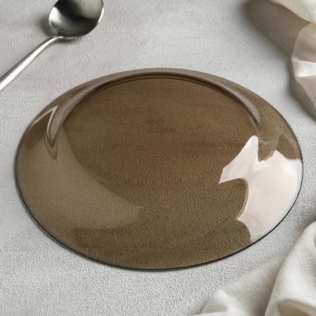 Small glass plate "Warckeshop Brows", D = 22 cm, brown color-7