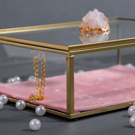 Organizer for storage "Crystal", with a lid, glass, 1 section, 20 × 16.8 × 9 cm, the color is transparent/copper/pink-10
