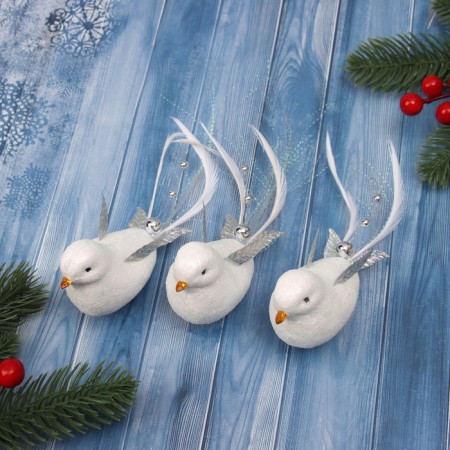Jewelry decoration "Little Bird" (set of 3 pcs) 5x11.5 cm, white