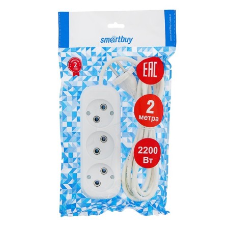 Extension cordbuy, 3 sockets, 2 m, 10 a, 2200 W, PVS 2x1 mm2, without salary, white-2