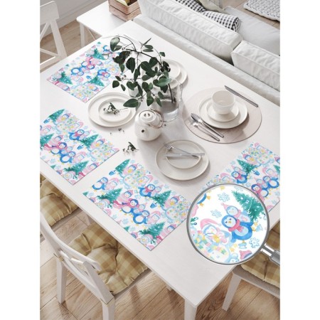 Set of napkins for setting the table "Family of Snowmen", rectangular, size 32x46 cm, 4 pcs-1