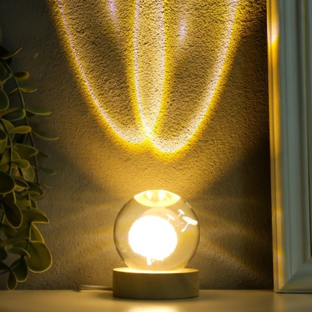 Souvenir glass backlight "Dandelion" d = 6 cm stand wood, usb 6.5x6.5x7.5 cm-1