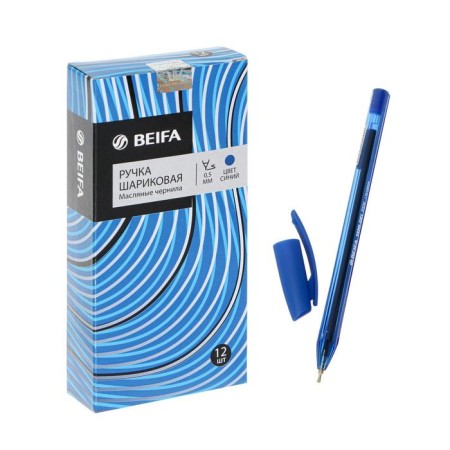 Ballpoint handle BEIFA "Stylish", rubber emphasis, node 0.5, trihedral, metal tip, blue ink blue