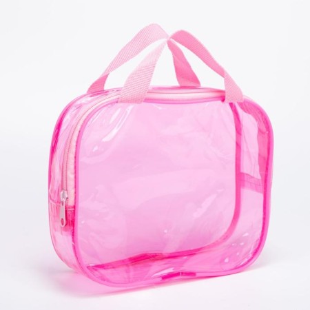Cosmetic bag with lightning, with handles, pink color-1