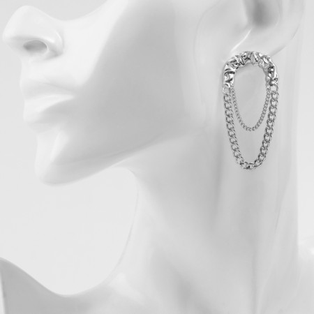 Earrings Metal "Style" chain, pin, color silver-3