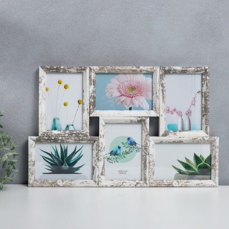 Photo frame MDF in 6 photos 10x15 cm "White aged" 29.5x46.5x2 cm