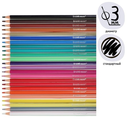 Pencils 24 colors, erichkrause, plastic, hexagonal, 3.0 mm barrels, cardboard packaging, euro suspension-1