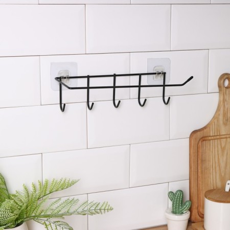 Holder for kitchen supplies Wall share, 5 hooks, 28 × 8 × 8 cm, black color-4