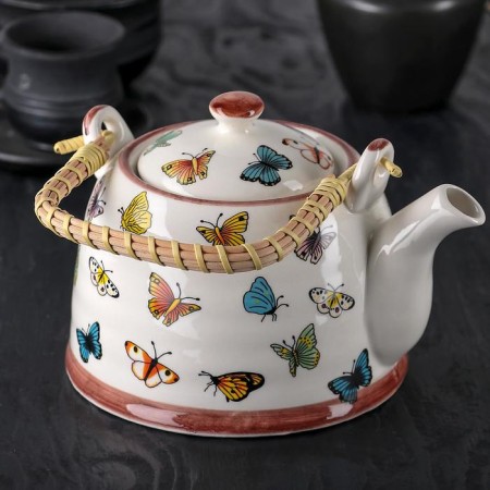 Keramic teapot keramic with metal sieve "Butterflies", 900 ml-1
