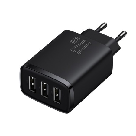 Network charger Baseus, 3USB, 3 A, 17W, black-1