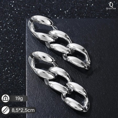 Earrings Metal "Chain" diagonal, 3 convex links, silver color