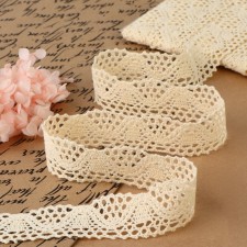 Knitted lace, 30 mm × 10 ± 1 m, beige color