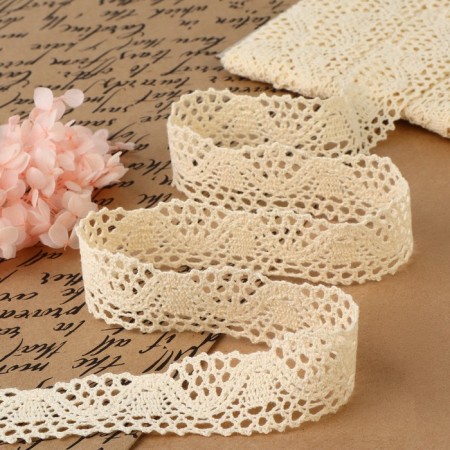 Knitted lace, 30 mm × 10 ± 1 m, beige color