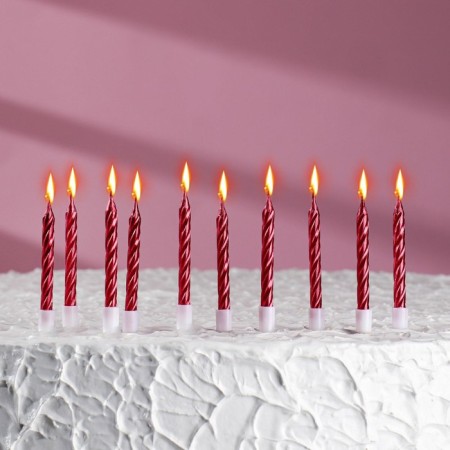 Candles in the cake "Spiral", 10 pcs, medium, 5 cm, red metallic-5