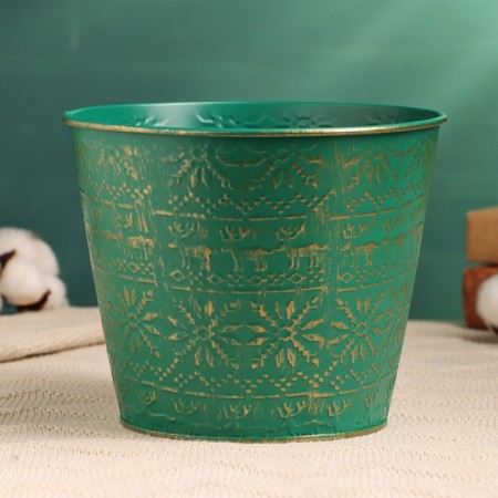 Kashpo "Deer and Snowflakes" Green with gilding, 17x17x14cm-1