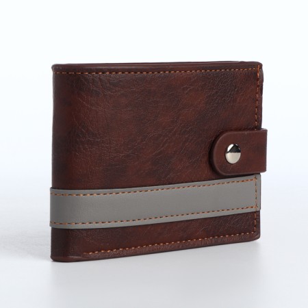 Men's purse on the button, a department for cards, coins, brown color-1