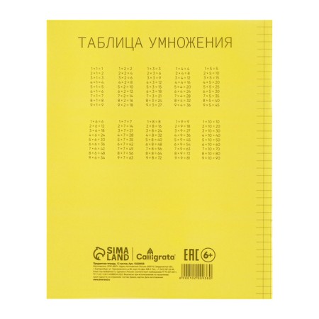 Notebook 12 sheets in Calligrata "Yellow", a plastic cover, with a multiplication table, an offset unit-5