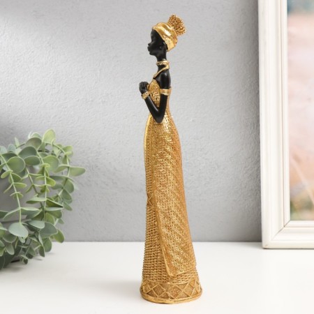 Souvenir Polystone "African in a wicker dress" Gold 27x8x6 cm-3