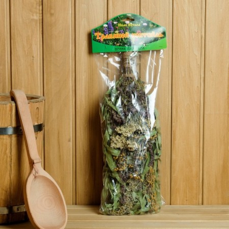 A broom for a bath "Herbal cocktail" from a bouquet of various herbs, in individual packaging-1