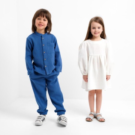 Children's dress with long sleeve KAFTAN "Muslin", size 26 (80-86 cm), white color-8