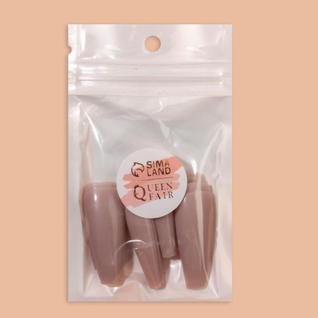 Patching nails, 24 pcs, ballerina shape, beige color-5