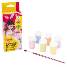 Gouache 6 colors x 15 ml, jovi, pastel palette, economical consumption, cardboard, euro suspension, brush as a gift