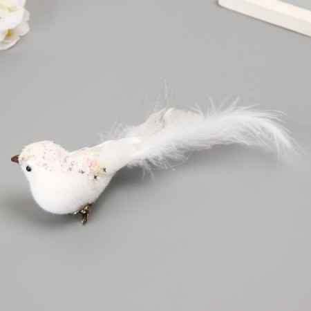 Fluffs on the clothespin set 2 pcs "Doves with sparkles and a long tail" White 5x6x15 cm-2