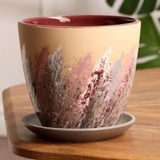 Pot floral painting beige Crocus No. 2, 1.4 l, D - 14.9 cm